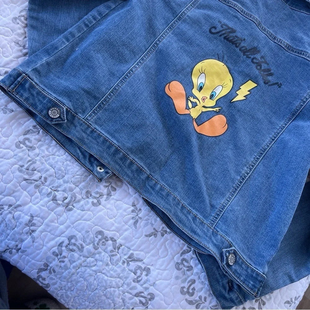 Girls Looney Tunes Tweety Bird Denim Basic Jacket Blue XL 14-16